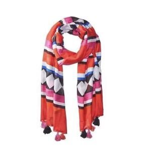 Kate Spade Red And Pink Geometric Neck Scarf Tassels